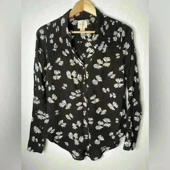 Maeve Anthropologie Emory Printed Buttondown Black White Bows Size 0 - Picture 4 of 8